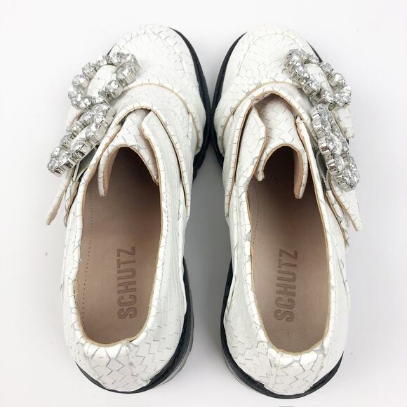 Schutz Womens Doris Leather Oxford Shoes 6.5 White Snake Embossed NWOB - Picture 8 of 10